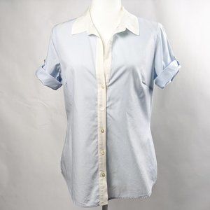 James Perse Two Tone Short Sleeve Button Down Blue
